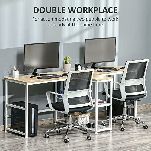 Homcom 83" Two Person Computer Desk With 2 Storage Shelves, Double Desk Workstation With Book Shelf, Long Desk Table For Home Office, Natural #TOP3