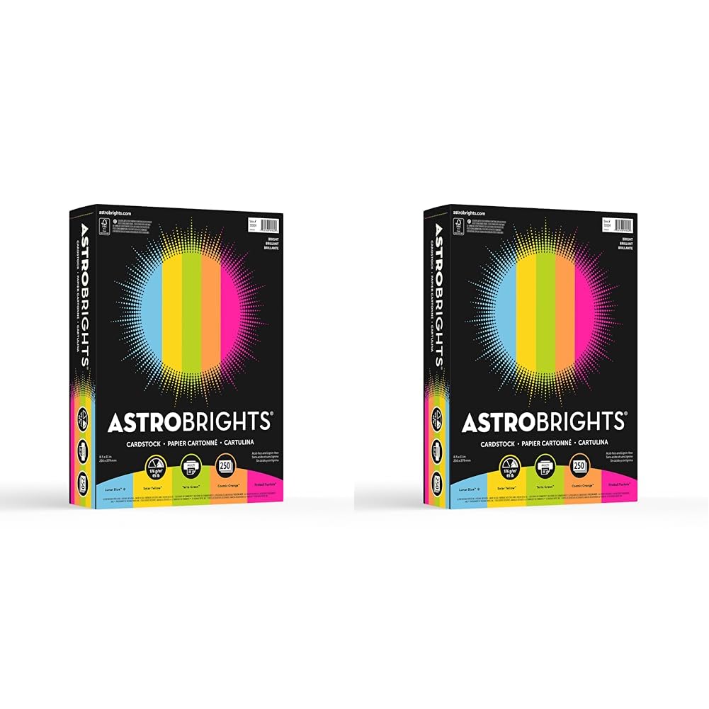 Astrobrights Color Cardstock -"Bright" Assortment, 65 lb Cover Weight, 8.5 x 11, Assorted, 250/Pack (Pack of 2)