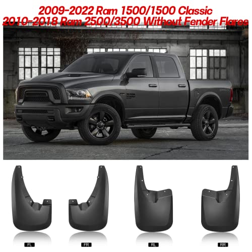 Image of BDFHYK Mud Flaps Splash Guards 4PCS Front & Rear Side Mud Guards Compatible with Dodge Ram 1500 2500 3500 (2009-2022) Without OEM Fender Flares