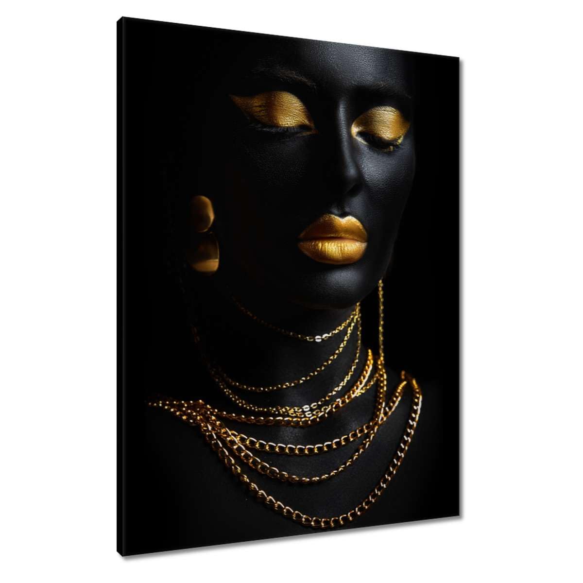 Tableau moderne maquillage doré et chaînes dorées grand format - 4