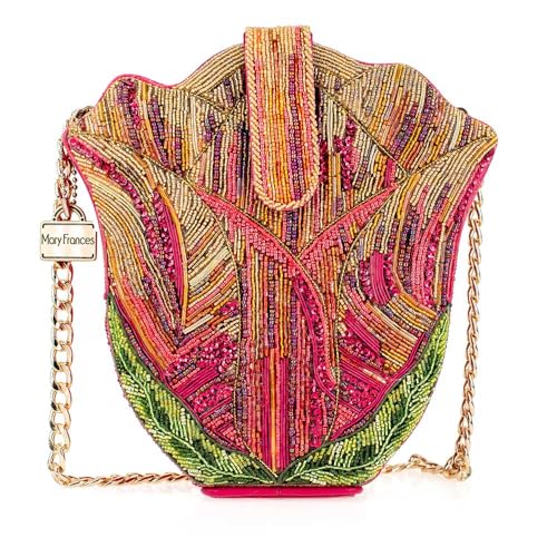 Mary Frances Treasured Tulip Beaded Handbag Flower Shape Crossbody Novelty Bag, Pink2