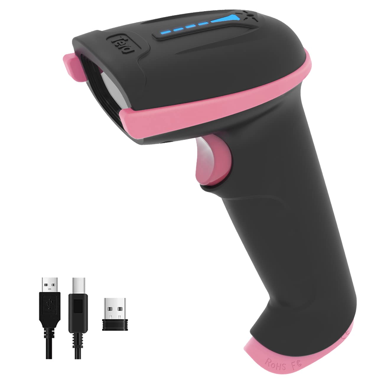 Tera Barcode Scanner Wireless Versatile 2-in-1 (2.4Ghz Wireless+USB 2.0 Wired) with Battery Level Indicator, 328 Feet Transmission Distance Rechargeable 1D Laser Bar Code Reader Handheld 5100 Pink