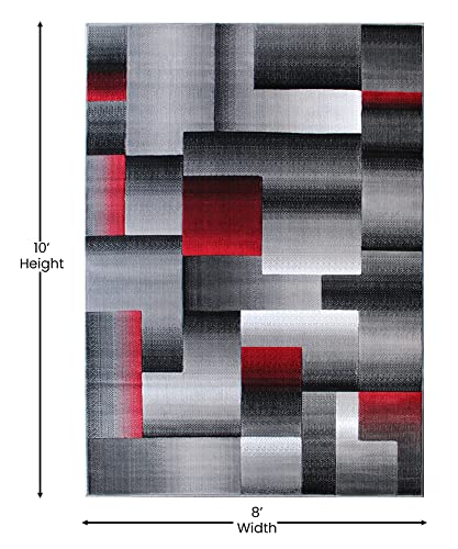 Flash Furniture Elio Collection Color Blocked Pattern Area Rug - High Pile Red Olefin Rug - 8' X 10' Area Rug - Jute Backing - Hallway, Entryway, Bedroom #TOP2