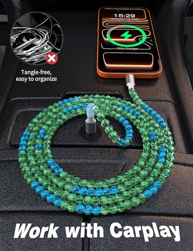 Image of USB C to USB C Cable 3FT,60W Beaded Phone Fast Charging Cord&Car Charger for iPhone 17 16 15 Pro Max /iPad Pro 10th A16 for Samsung S26 S25 S24 Ultra A17 Android Phone Charger Cute Girl Women,BlueGreen
