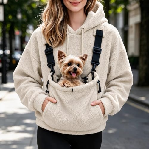 Pet Pouch Hoodie Women Fuzzy Carrier Kangaroo Front Pouch Sweatshirt - image 2