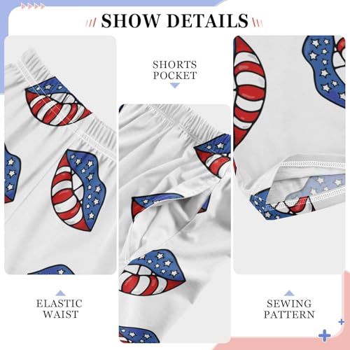 ZZXXB American Flag Lips Print Boys Long Pants Soft Trousers Elastic Waist Kids Lounge Bottoms with Pockets S-XL4