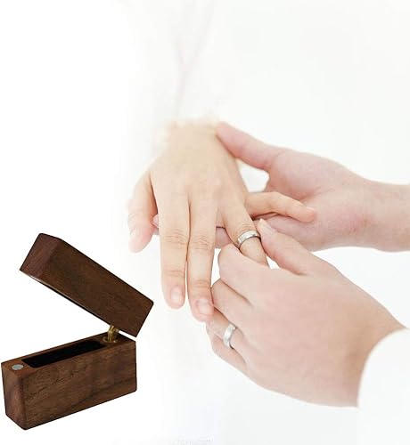 Miniatura 3 de Engagement Ring Box Wood Proposal Wedding Ring Box Cooyeah Square Walnut Wooden Flip Jewelry Organizer Slim Handmade Decorative Boxes Square