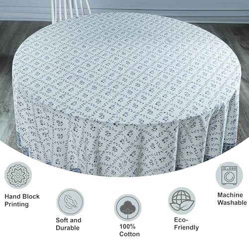 Ridhi-Powder-Blue-100-Cotton-Round-120-Tablecloth-Hand-Block-Print-Washable-Reusable-Table-Cover-Farmhouse-Parties-Buffet-Dining-Weddings-Country-French-Easter-Summer-Fall-Spring-Thanksgiving Ridhi Powder Blue 100 Cotton Round 120 Tablecloth Hand Block Print Washable Reusable Table Cover Farmhouse Parties Buffet Dining Weddings Country French Easter Summer Fall Spring Thanksgiving