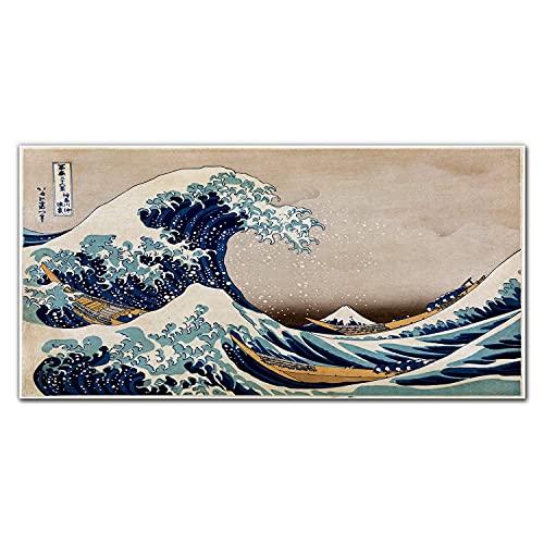 Décoration tableau en verre d'art océanique salon serein estampe japonaise 100x50