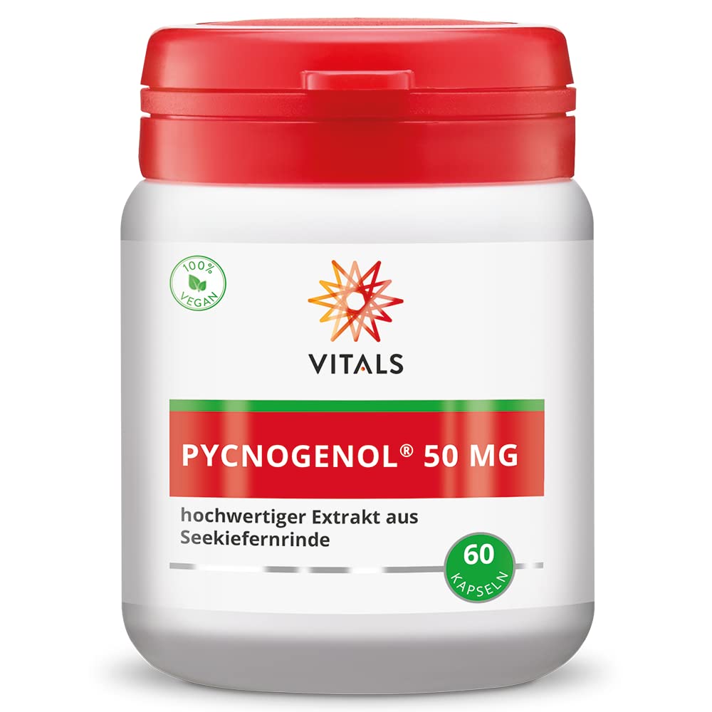Vitals - Pycnogenol 50mg hochwertiger Extrakt aus Seekiefernrinde 60 Kapseln. 100% vegan. Sehr starke wissenschaftliche Basis. Das Pycnogenol hat eine starke antioxidative Wirkung.