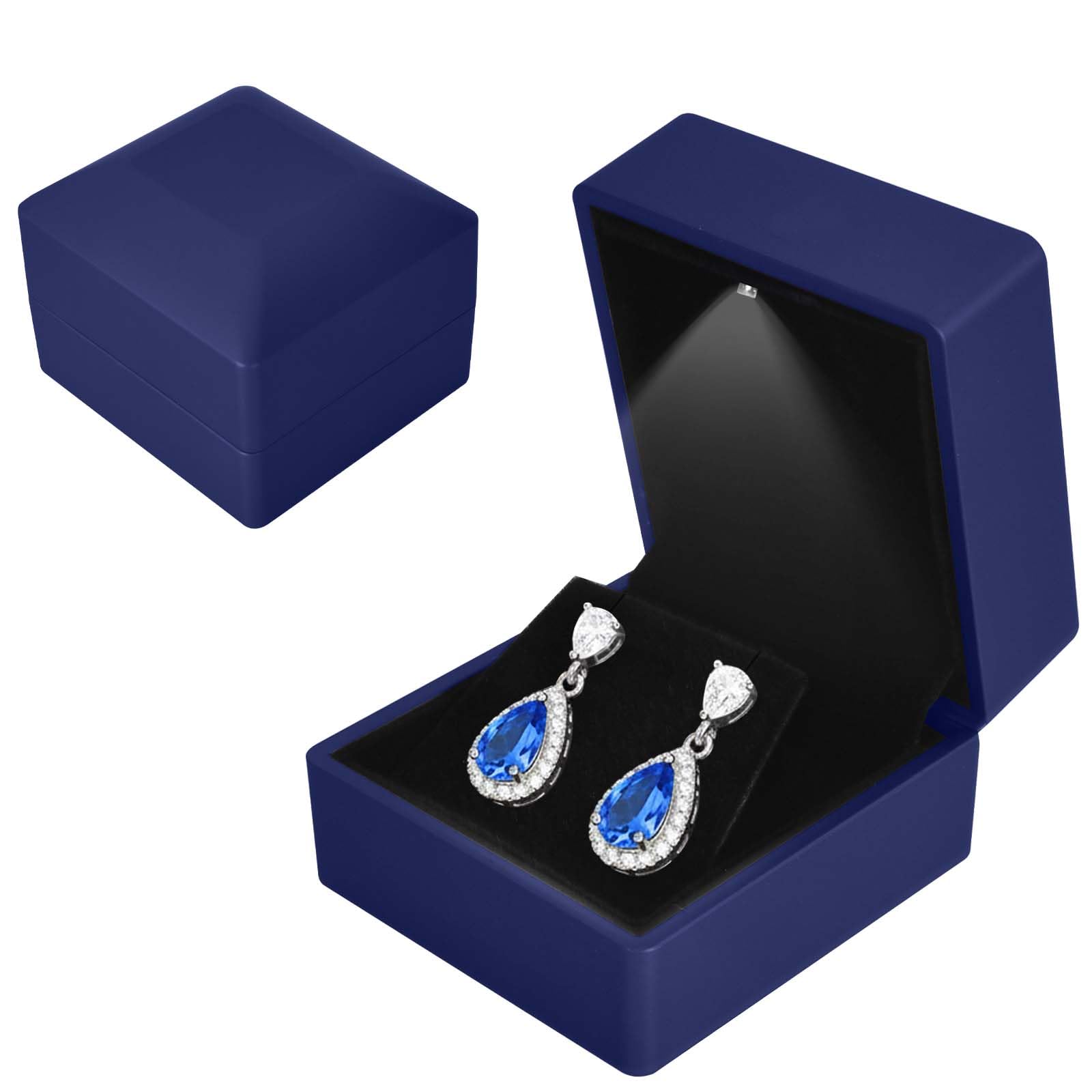 Colexy Bluea Earring Box With Led Light, Velvet Earring Box, Jewelry Display Gift Boxs With Led Internal Lighting, Leds Lighted Up Earrings Storage Display Case, For Proposal Engagement Wedding, 5.8*6.3*5Cm,