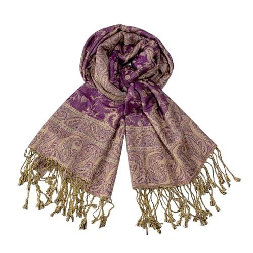 Image of Pashmina Scarf for Women Shawls and Wraps Reversible Paisley Vintage Jacquard Soft Silky Rave Scarves Men