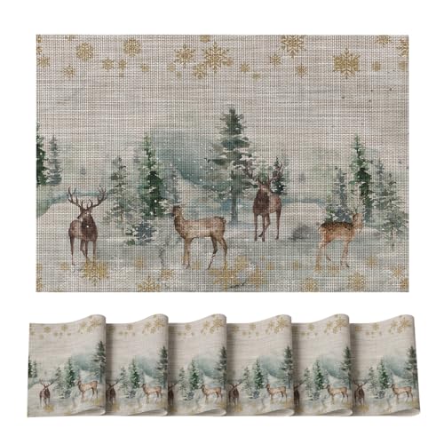 Artoid Mode Kiefern Elch Weihnachten PVC Platzsets 6er Set, 30x45cm...