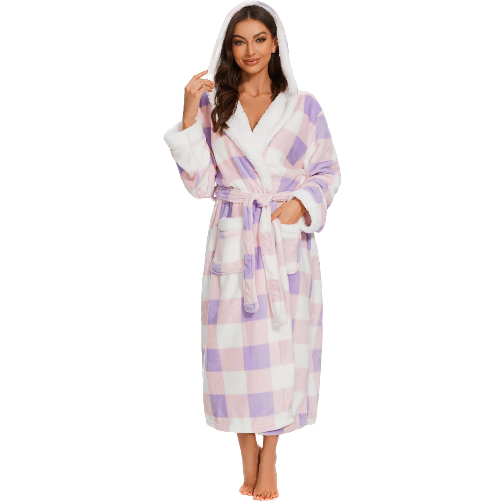 ccko Plush Robes For Women, Fleece Fuzzy Womens Robe,Soft Warm Women's Bathrobe with Hood for Bath Spa Shower House