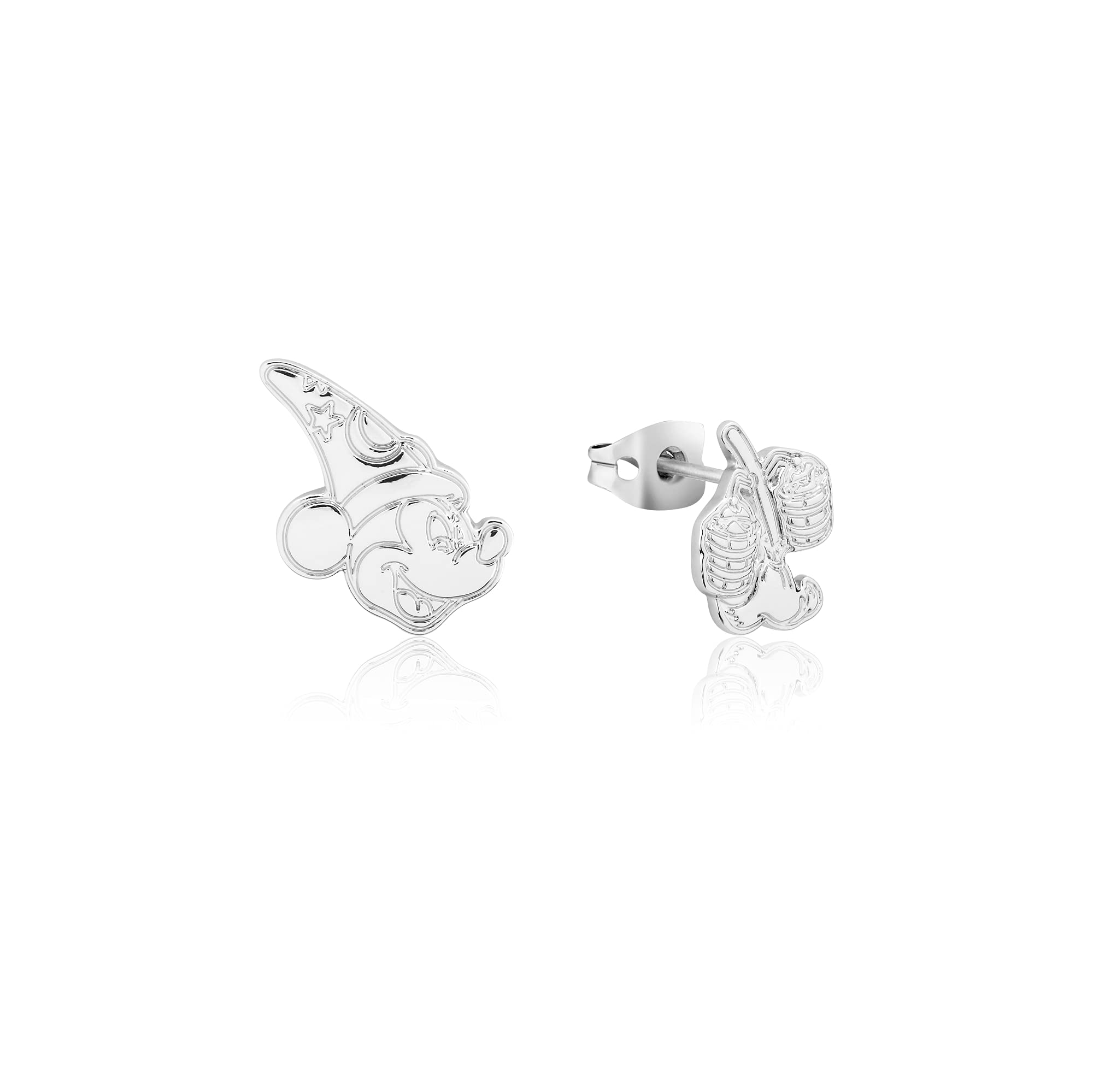 DisneyFantasia Sorcerer's Apprentice Mickey & Mop White Gold-Plated Stud Earrings
