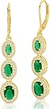Pendientes colgantes ovalados de plata de ley 925 chapados en oro de 18 quilates con esmeralda verde natural/piedra preciosa Panna