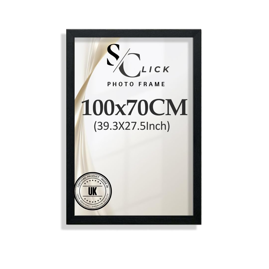 SCLICK 100X70CM Poster Frame Handmade Black Photo Frame with HD Perspex and Hanging Hooks Wall Mounted Display Painting, Certificates, Jigsaw, Puzzle and Favourite Memories (100x70cm)