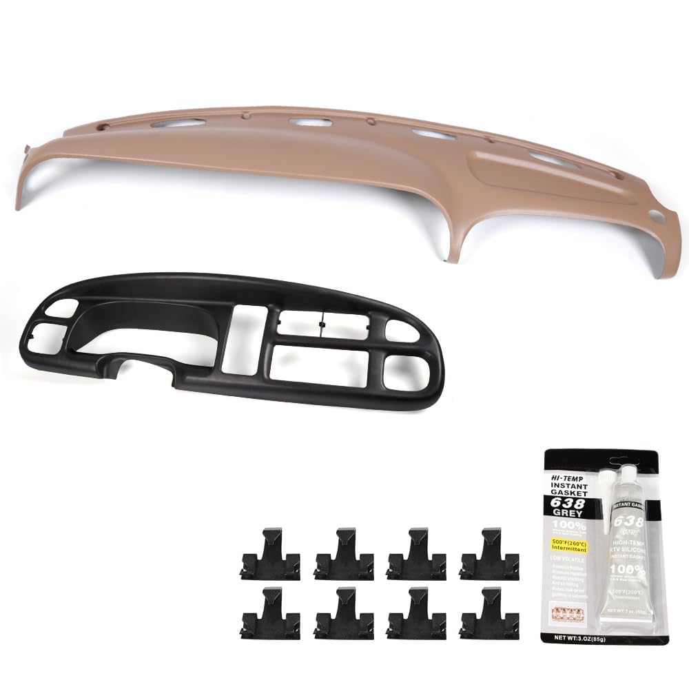 G-PLUSDash Bezel + Dashboard Cover Set w/Clips Compatible with 1998-2002 Dodge Ram 1500 2500 3500 Beige