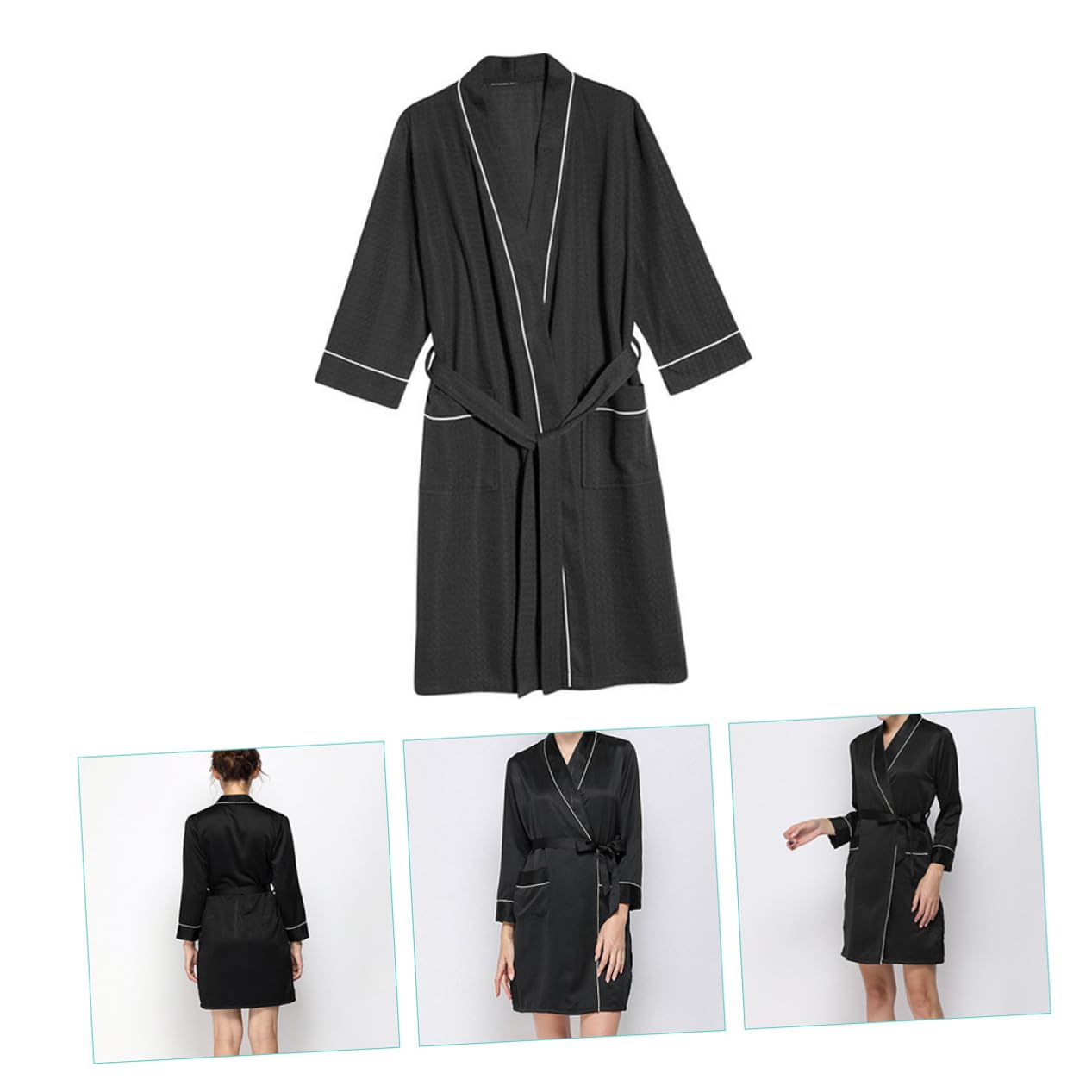 Abaodam Bata de Salón para Mujer, Estilo Seda Sintética, Corta, Encaje y Cinturón, Cómoda Secado Rápido para Salón y Corte de Pelo