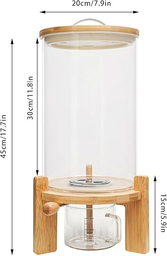 Miniatura 3 de Dispensador de arroz de vidrio de 7.5 L dispensador de almacenamiento de contenedores de cereales con válvula y soporte de madera (7.5L)