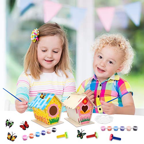 Mukum 21PCS Crafts for Kids Bird House Kit Arts and Crafts Wood DIY Build and Paint Birdhouse Kits for Kids to Build Wooden Bird House Crafts for Boys and Girls