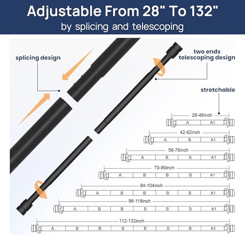 ENJOYBASICS Matte Black Curtain Rods for Windows 66 to 120 Inches, 1 Inch Diameter Adjustable Curtain Rod, Extra Long Curtain Rod with Brackets, Heavy Duty Drapery Rod for Living Room, 28"-132" by ENJOYBASICS - Image 7