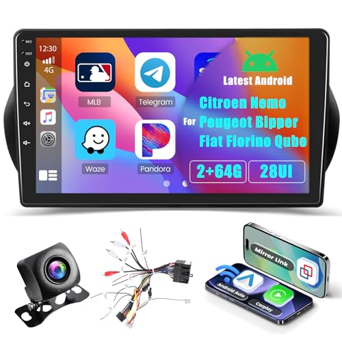 Inefala [2G+64G] Autoradio Android 15 pour Citroen Nemo/Peugeot Bipper/Fiat Fiorino Qubo 10,1 Pouces Écran Tactile avec Carplay sans Fil Android Auto...
