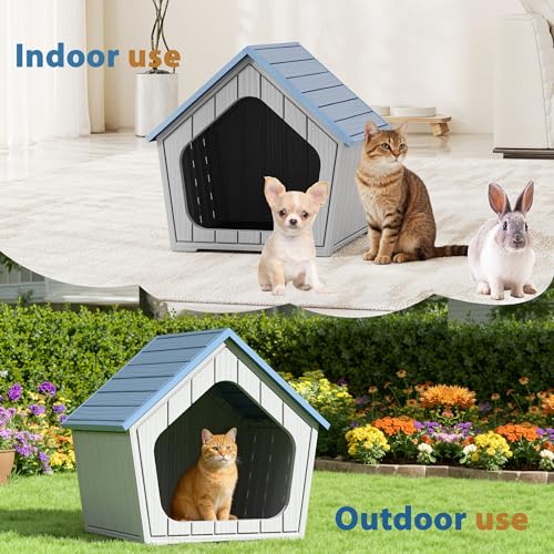 Image of Cat Litter Box Enclosure, Resin Outdoor Litter Box with Air Holes, Cat Houses for Outdoor Cats, Wide Opening Design for Easy Cleaning, Blue