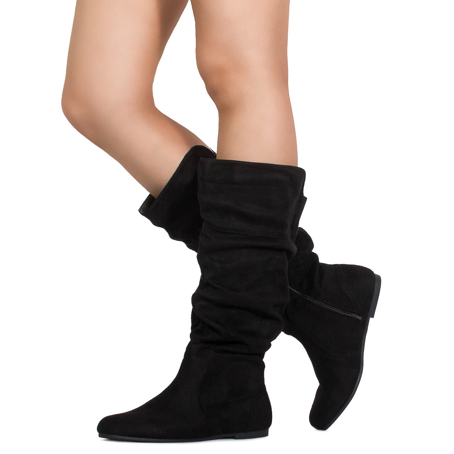 RF ROOM OF FASHION Women's Athletic Wide Calf Lug Sole Knee High Riding Boots w Hidden Pocket