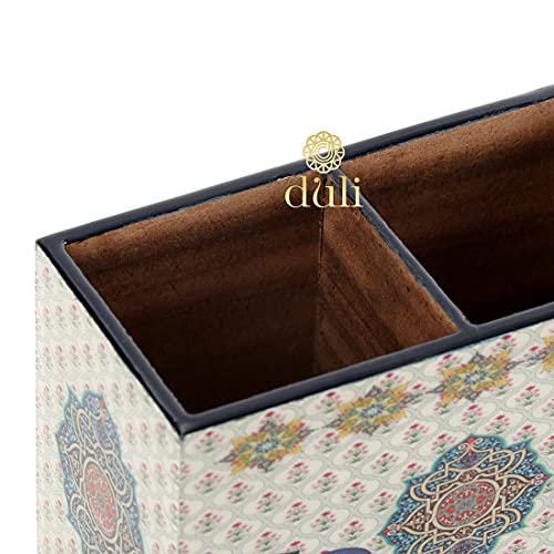 Image of DULI Engineered Wood Multipurpose Stand, Cutlery Holder, Spoon Stand, Table Organizer With 2 Sections, Chammach Stand (10Cm X 15Cm, 2Elephants, Utensils, (Multicolor))