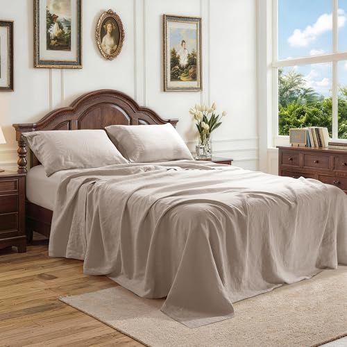 Image of 100% Pure Linen Sheet Set for Hot Sleepers, Breathable Natural Linen Sheets 4pcs, Bedding Set Deep Pocket Up to 16 inch Moisture-Wicking, Softens with Every Wash (Linen King)