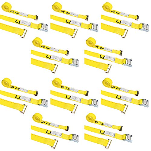 US Cargo Control E Track Cam Buckle Strap - 2 Inch X 12 Foot Yellow E Track Strap - Spring E Fittings - Easily Secure Cargo in an Enclosed Van Trailer - 833 Pound Working Load Limit - 10 Pack