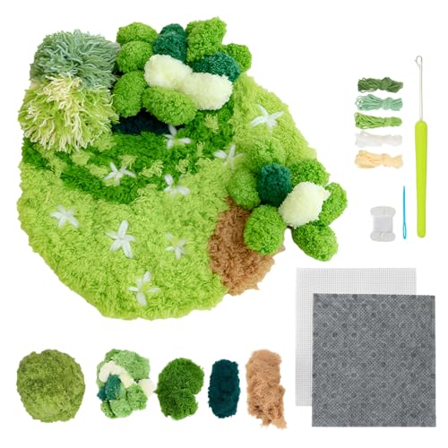 Image of beausougon 3D Moss Latch Hook Kit for Adults,Relaxing DIY Coaster Craft Set with Premium Textured Yarn,Creative Embroidery and Crochet Hobby Token for Craft Lovers,Crochet Kit for Beginners