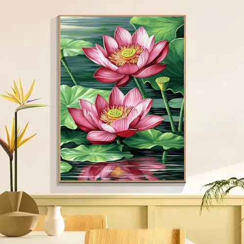 ペイントバイナンバー キット 大人用 池 蓮、DIY 番号絵画 しわ防止キャンバス、初心者ペイントキット 成人儿童数字?画、アクリルペイント ペイントブラシ、 数字油絵 手工 クラフトアート フレームなし ?意?? ホームデコレーションギフ 30x40cm