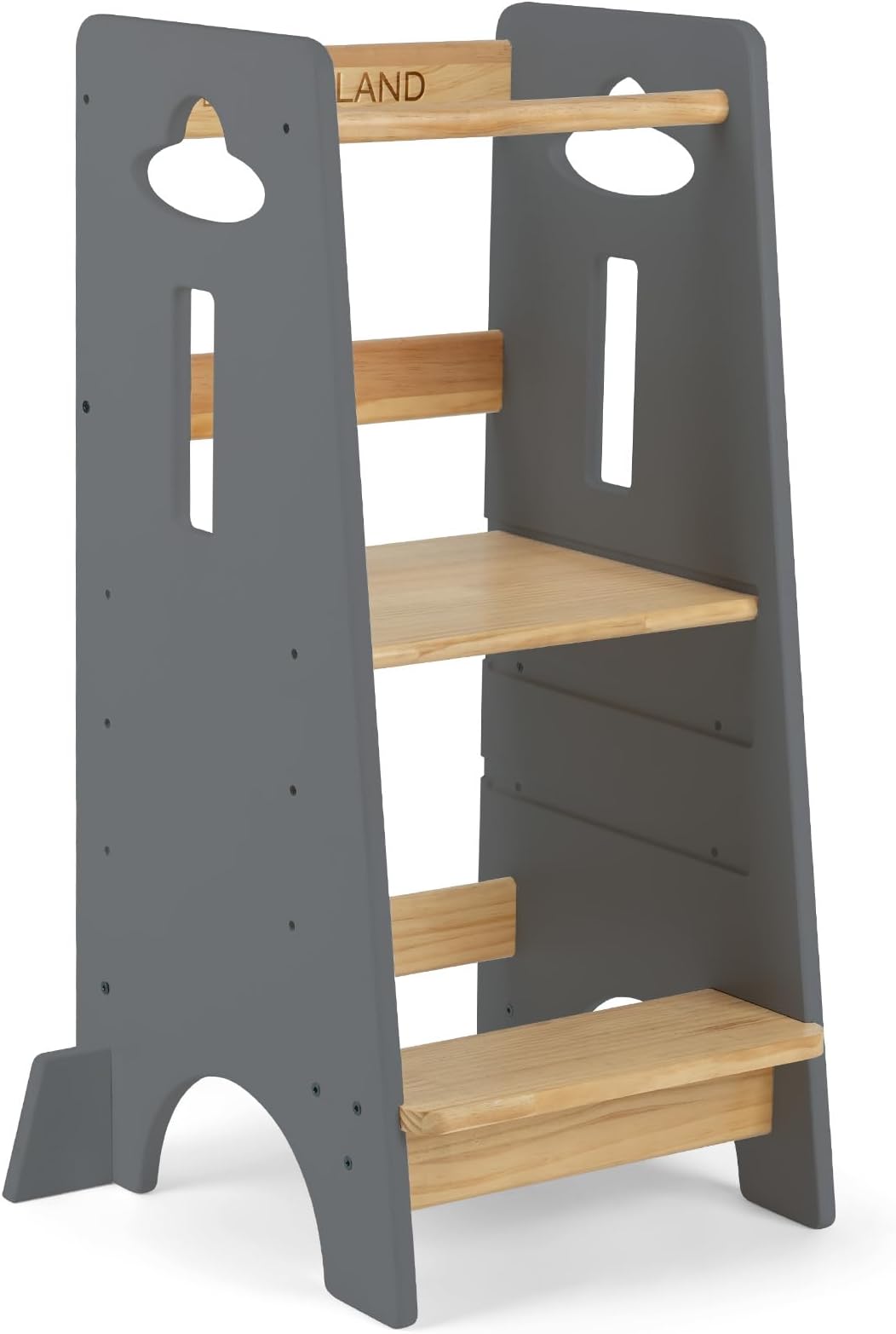 Toddler Standing Tower Height Adjustable - Toddler Kitchen Stool Helper Super Stable - Wooden Kids Learning Stool for Kitchen Toliet (Light Grey & Natural,Large)