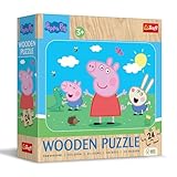  Trefl – Puzzle en Bois : Peppa Pig, Faites Connaissance avec Aimable Peppa - 24 pièces, Wooden Puzzle, Bords Arrondis, Motif Décoratif au Verso, pour Les Enfants à partir de 3 Ans