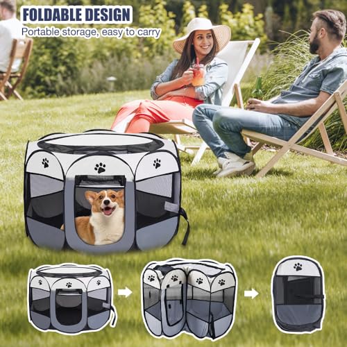 ZOYDP Welpenauslauf Faltbar, 73 x 73 x 43cm Welpenlaufstall für Drinnen, Laufstall Hund Pop-Up, Hundelaufstall für Wohnung, Hundeauslauf für Innen Hasen Katzen, Indoor/Outdoor Reisen Camping