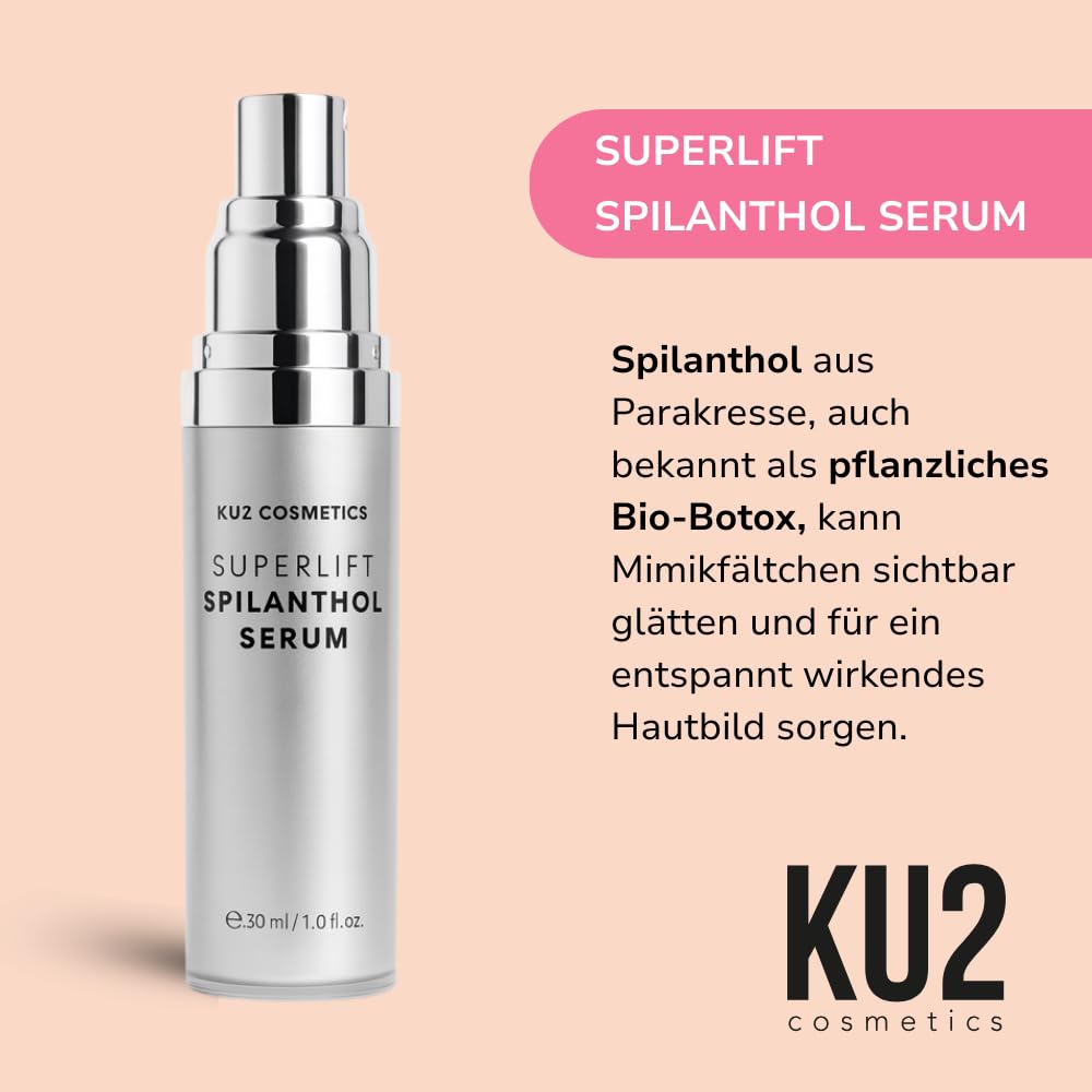 KU2 LED Lichttherapie Maske + Superlift Spilanthol Serum – Anti Aging Hautpflege Set mit Multi Hyaluron & Peptiden – LED Gesichtsmaske für glattere & hydratisierte Haut