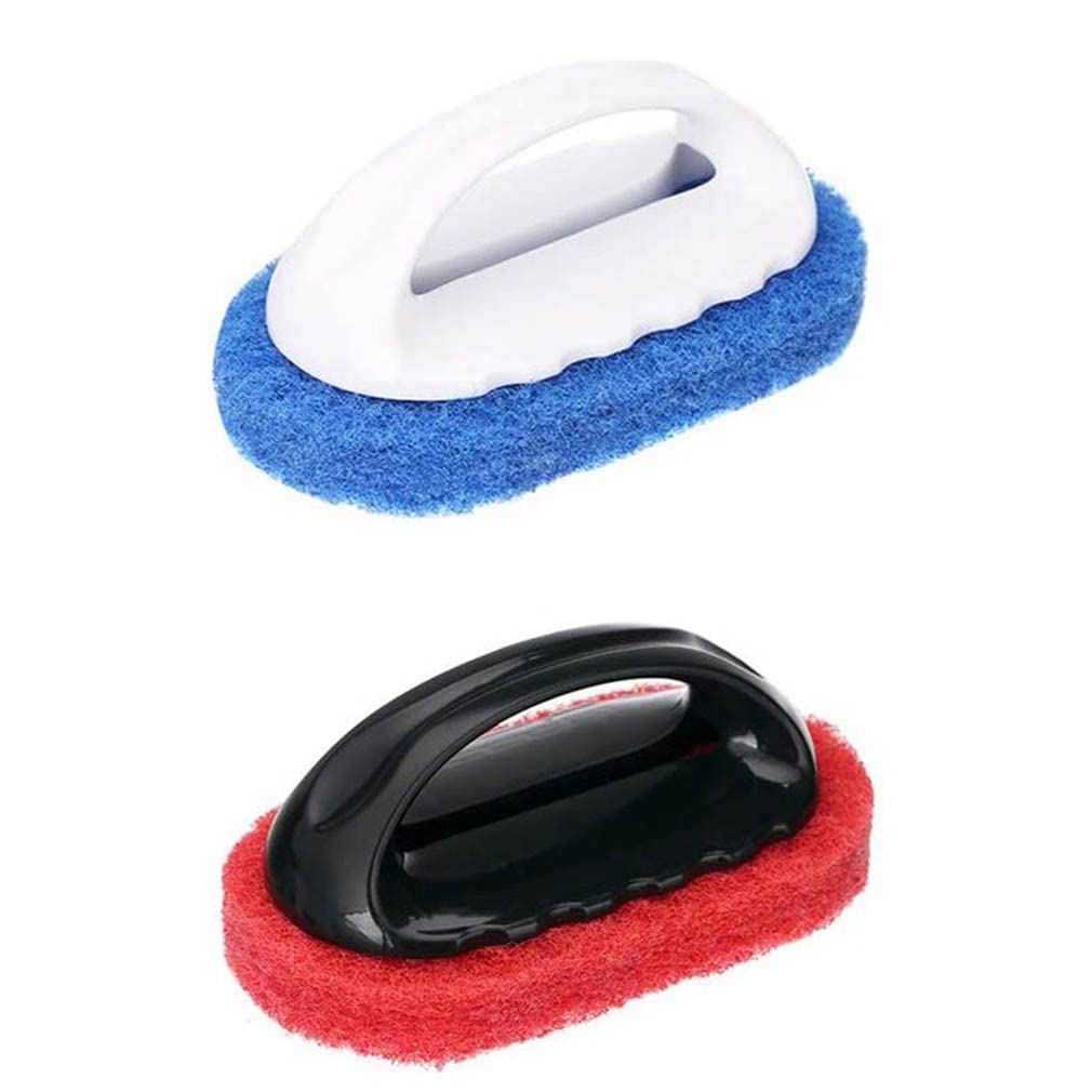 2 Pcs Cleaning Scrub with Handle Kit Abrasive Pads Brush Bathtub Tile Cleaning Sponge Brush Quick Clean Heavy Duty Griddle Pad BBQ Grill Pan Cleaner Brush for Kitchen Bathroom Cleaning Supplies
