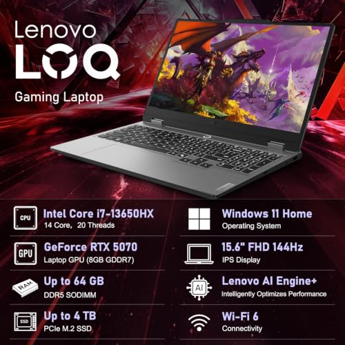 Image of Lenovo LOQ RTX 5070 Intel Core i7-13650HX 64GB 2TB Gaming Laptop