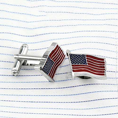 Mancuernillas para hombre con bandera estadounidense plata y rojo miniatura 2