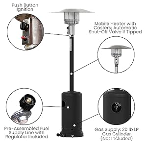 Flash furniture sol patio outdoor heating black stainless steel 40000 btu propane heater with wheels for commercial residential use 75 feet tall  urban country home decor