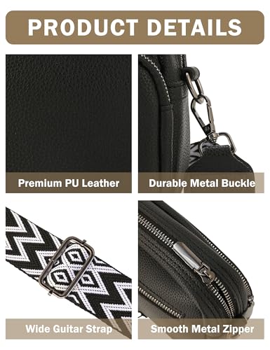 Crossbody Purse for Women with Adjustable Wide Guitar Strap, Small Vegan Leather Cross Body Camera Shoulder Bags3