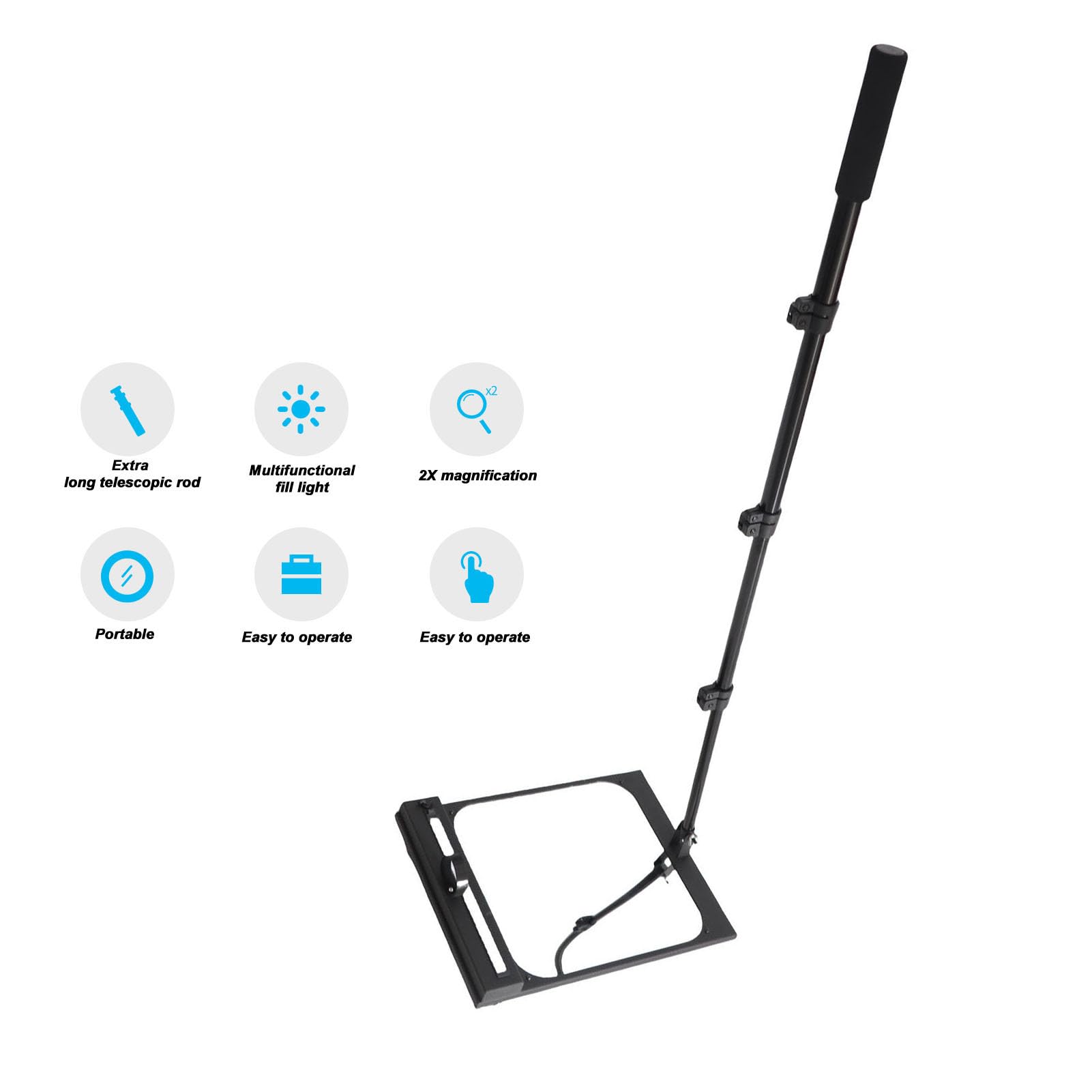 Espejo Telescópico, Espejo de Inspección Rectangular Telescópico con Luz LED de 11,81 Pulgadas para Vehículo, Automóvil, Hotel, Rectangular de 360°, Medición de Precisión