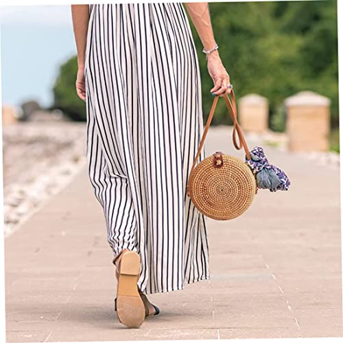 Bolso bandolera redondo de paja para mujer con correa ajustable miniatura 6