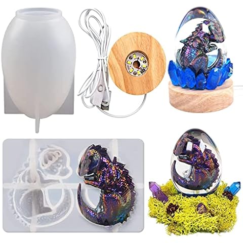Dragon Egg Resin Molds Silicone, Dragon Egg Mold for Epoxy Resin Casting, 3D Dragon Egg Resin Mold Set for DIY Craft, Desktop Ornaments, Table Lamp, Home Decor (Warm Light) Cover