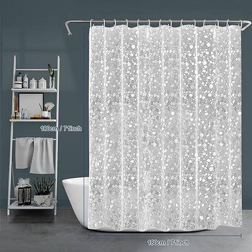 Funria EVA Shower Curtain Waterproof Bathroom Curtains with 12 Hooks for Wet Room Long Bath Curtains for Bathtubs and Shower Stall Translucent Shower Curtains 180 x 180CM (71 x 71 Inch) - Image 2