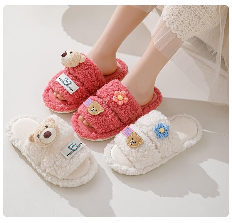 NICO×ASH Women's Cartoon Bear Plush Slippers Y2k Fuzzy Lightweight Soft Bottom Indoor Shoes with EVA Thin Sole for Home & Office4