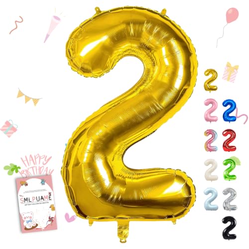 Smlpuame 40 inch Number Balloon 0-9 Gold Large Number 2 Balloons Digital Balloons for Birthday Party Celebration Decorations Supplies Helium Foil Number Balloons for Wedding Anniversary