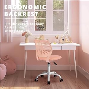 FurnitureR Teens Girls Task Chair 360 Swivel, Low Mid PP Mesh Back Fabric Seat, Height Adjustable, Rolling Castor, W15.7inces x D15.2inces x H29.5-34.2inches (Rose) FurnitureR Teens Girls Task Chair 360 Swivel Low Mid PP Mesh Back Fabric Seat Height Adjustable Rolling Castor W157inces x D152inces x H295 342inches Rose